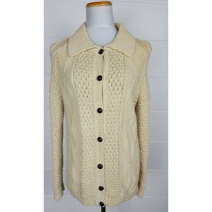 Vintage Womens Donegal‎ Irish Cream Wool Irish Cardigan Fisherman Sweater 40
